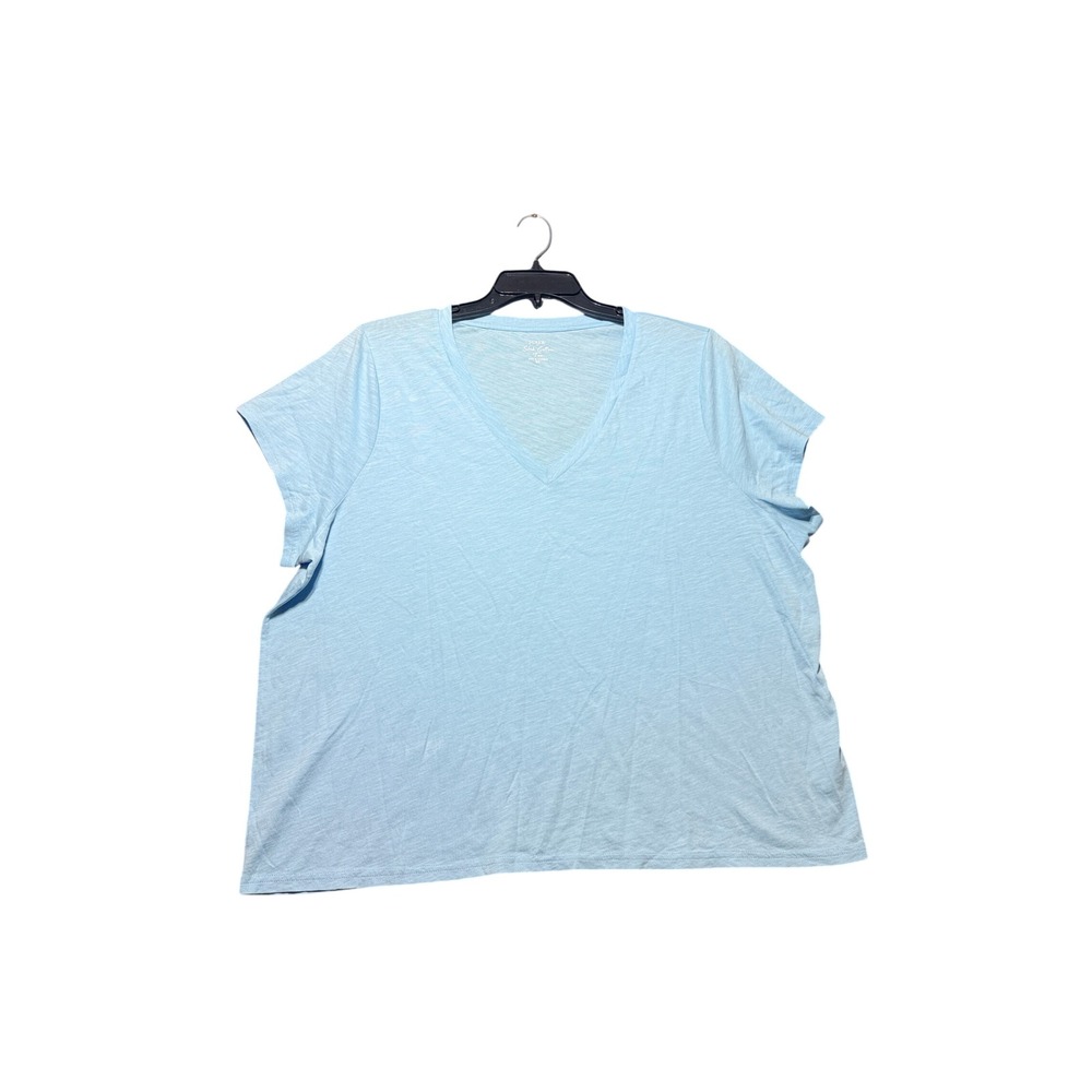 J.Crew Slub Cotton Tee Women 3X Blue Excellent V-Neck Short Sleeve